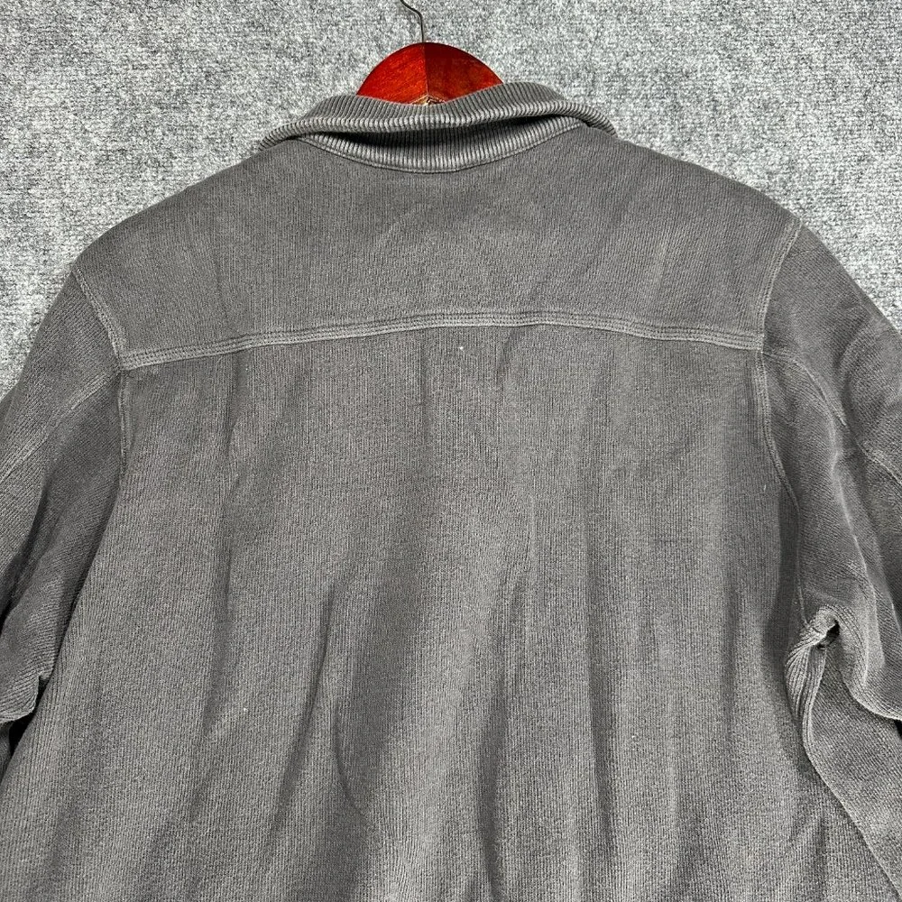 Eddie Bauer Sweater Mens XL 1/4 Zip Gray Cotton Ribbed Knit Pullover Long Sleeve